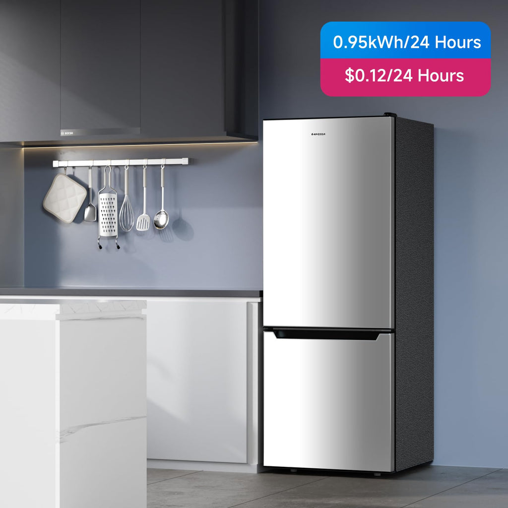 BANGSON 4.0 Cu.Ft Small Refrigerator with Freezer, Small Fridge with Bottom Freezer, for Apartment, Bedroom, Dorm, and Office, Double Door, Stainless Steel, Silver