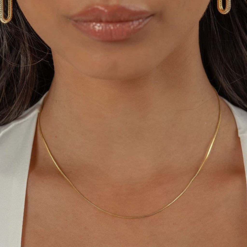 BERISO 14K Gold/Silver Plated Choker Necklace for Women Shining Dots Station Gold Chain Necklace Beads Sparkle Chain Necklace Link Chain Exquisite Jewelry for women