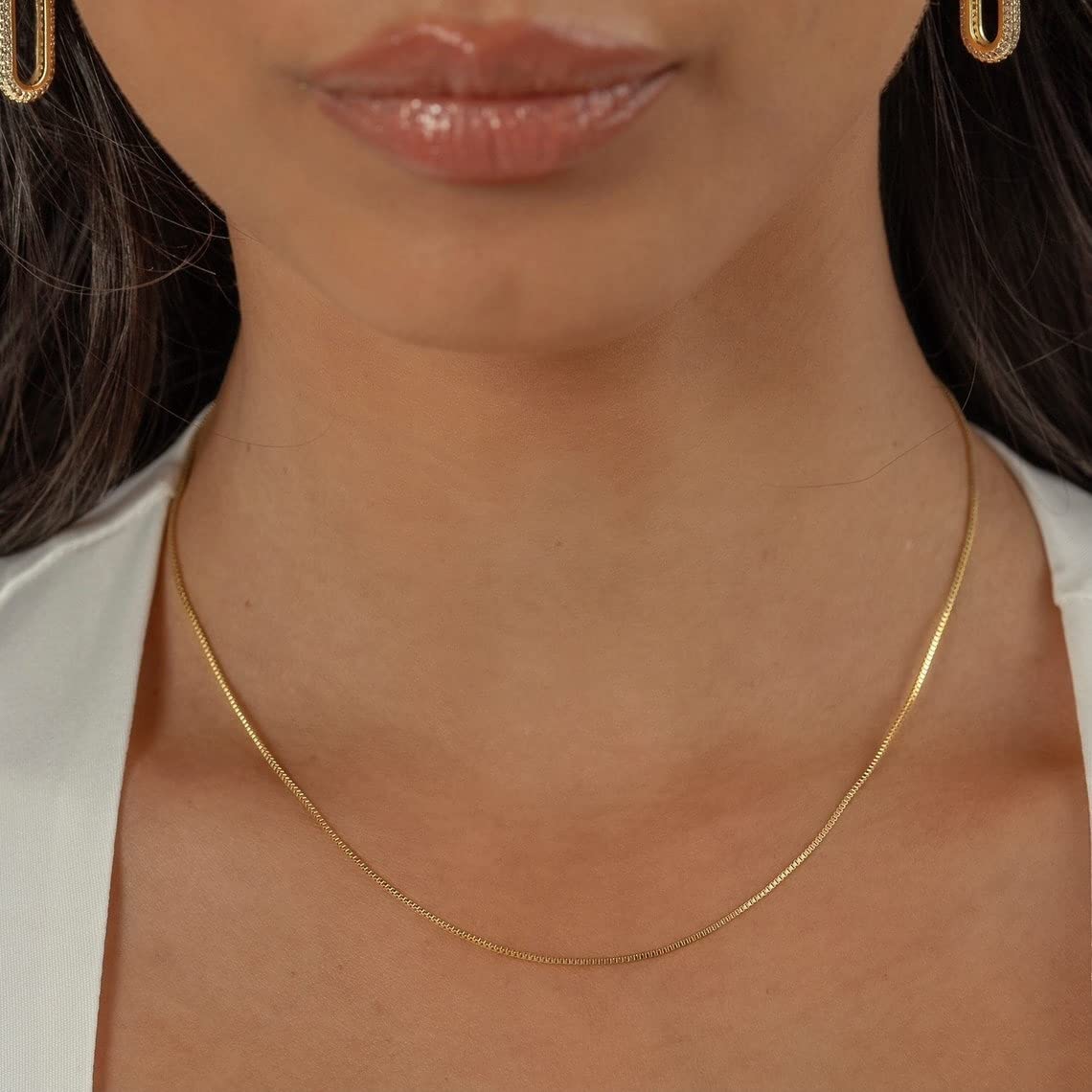 BERISO 14K Gold/Silver Plated Choker Necklace for Women Shining Dots Station Gold Chain Necklace Beads Sparkle Chain Necklace Link Chain Exquisite Jewelry for women