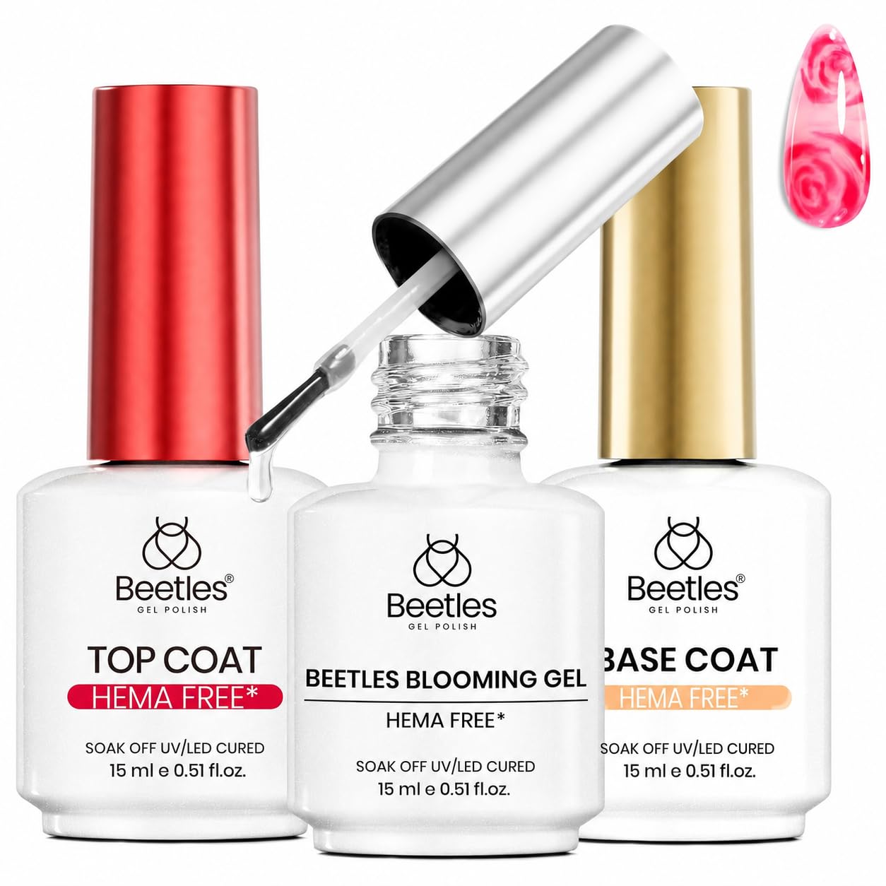 Beetles 2Pcs 15ml Gel Base and Top Coat Set - Upgrade No Wipe Extra Glossy Top Coat Finish for Gel Nail Polish, Soak Off UV/LED Lamp Needed, Essentials for Long-Lasting Manicure Kit