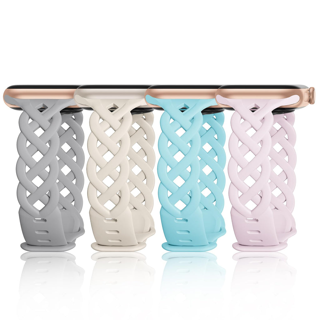 Slim Silicone Bands Compatible with Apple Watch Band 40mm 38mm 41mm 44mm 45mm 46mm 49mm 42mm Women Floral Breathable Braided Lace Thin Sport Strap Replacement Wristbands iWatch SE Series 11 10 9 8 7 6 5 4 3 ultra 2