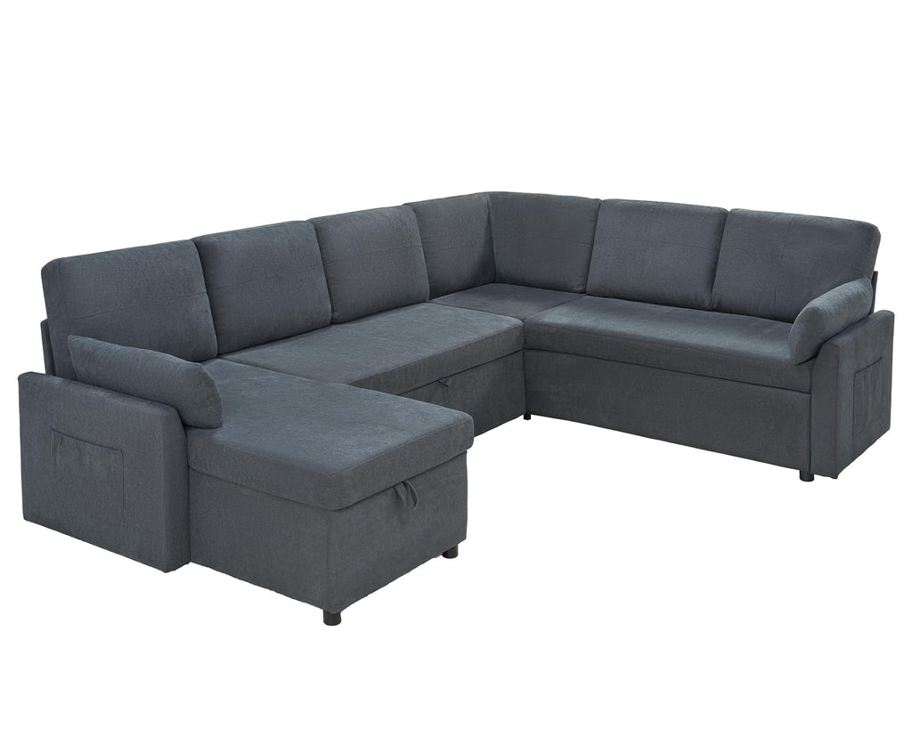 PaPaJet Sofa Bed, Sleeper Sofa with Storage Chaise, L Shaped Sofa with Pull Out Bed, Oversized Sofas for Living Room, Beige