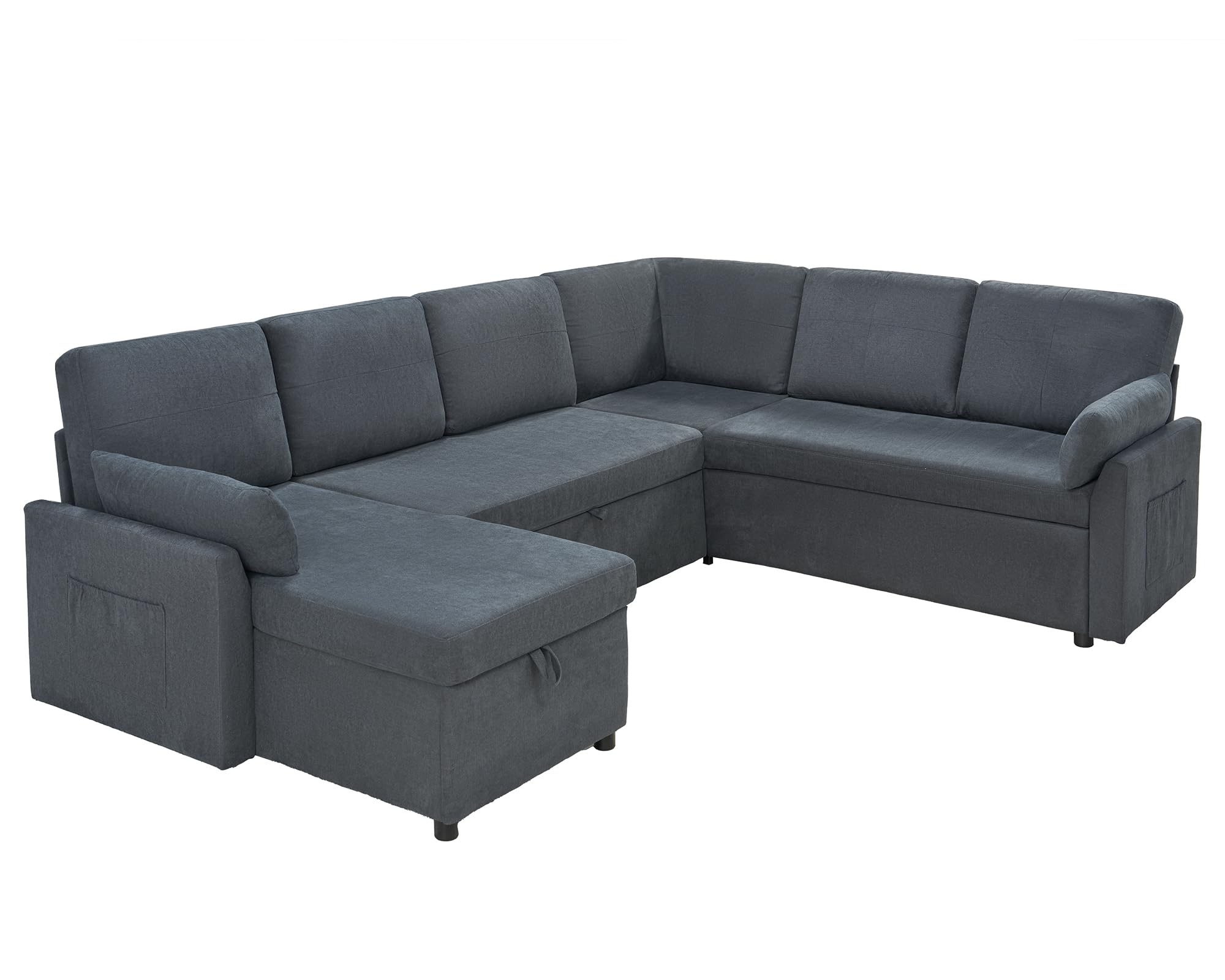 PaPaJet Sofa Bed, Sleeper Sofa with Storage Chaise, L Shaped Sofa with Pull Out Bed, Oversized Sofas for Living Room, Beige