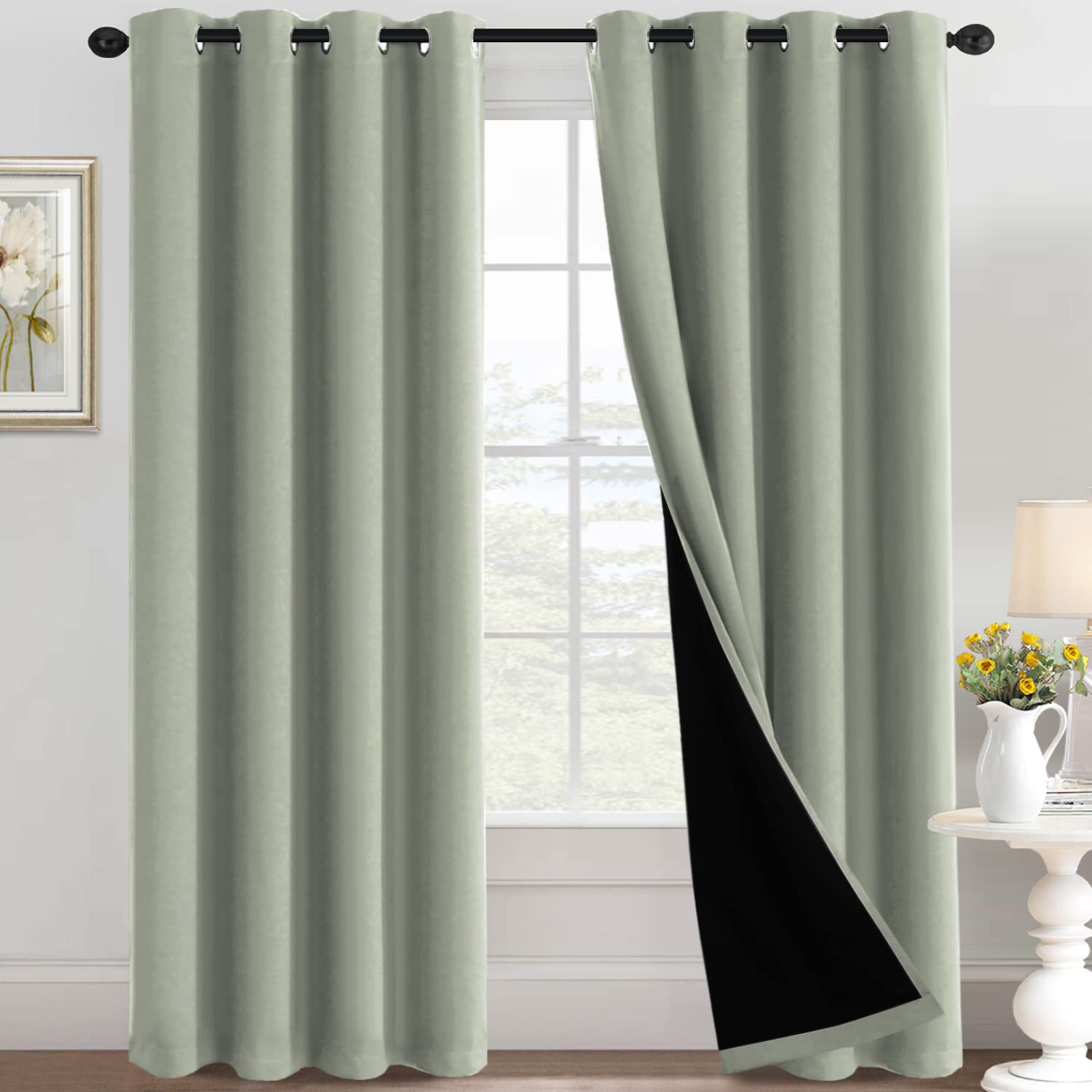 H.VERSAILTEX 100% Blackout Curtains Thermal Insulated Full Blackout Curtains for Living Room Energy Efficiency Window Drapes for Bedroom with Black Liners 1 Panel, 52x63 Inch, Burgundy
