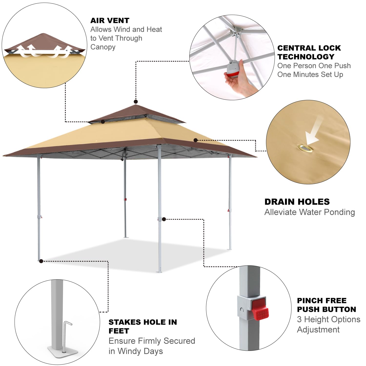 COOSHADE 13x13Ft Pop Up Canopy Tent Instant Folding Shelter 169 Square Feet Large Outdoor Sun Protection Shade(Grey)