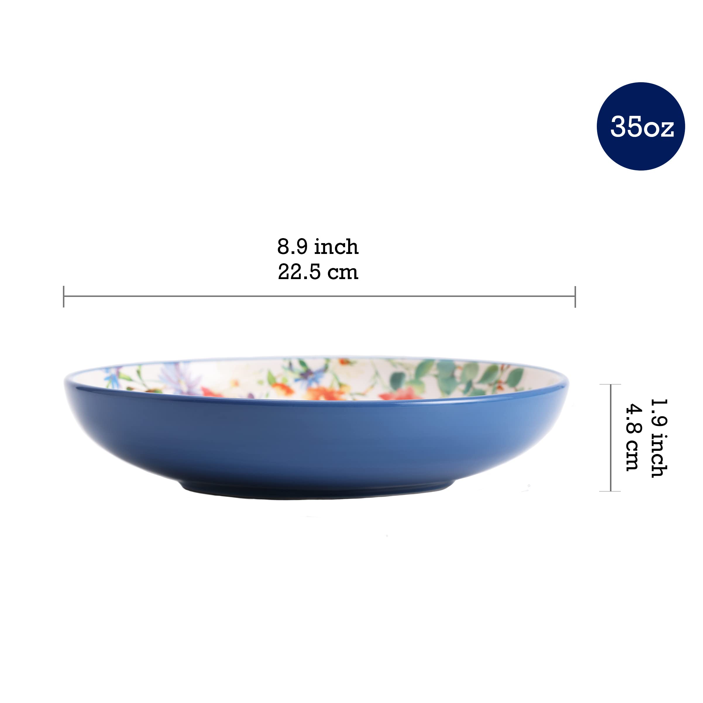 Bico Blue Talavera Pasta Bowls, 35oz Salad Bowl Set of 4, Large Ceramic Serving Dinner Bowls for Soup and Cereal, Microwave and Dishwasher Safe, Gift for Housewarming and Thanksgiving