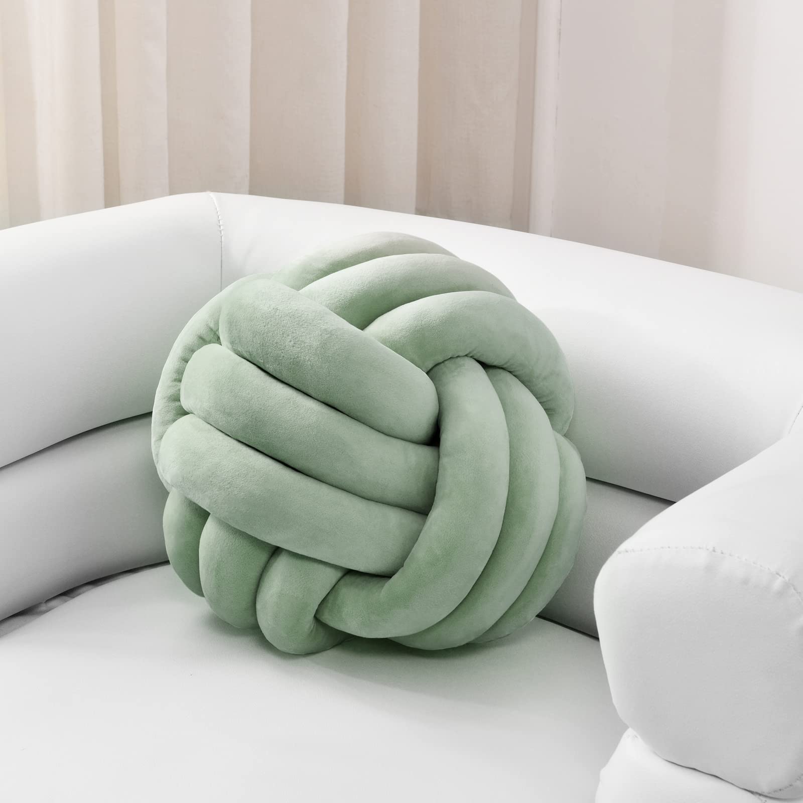 Sioloc Soft Knot Ball Pillows,Round Throw Pillow Cushion Home Decoration Plush Pillow,Throw Knotted Pillow Handmade Round Pillow（7.8inches,Beige）