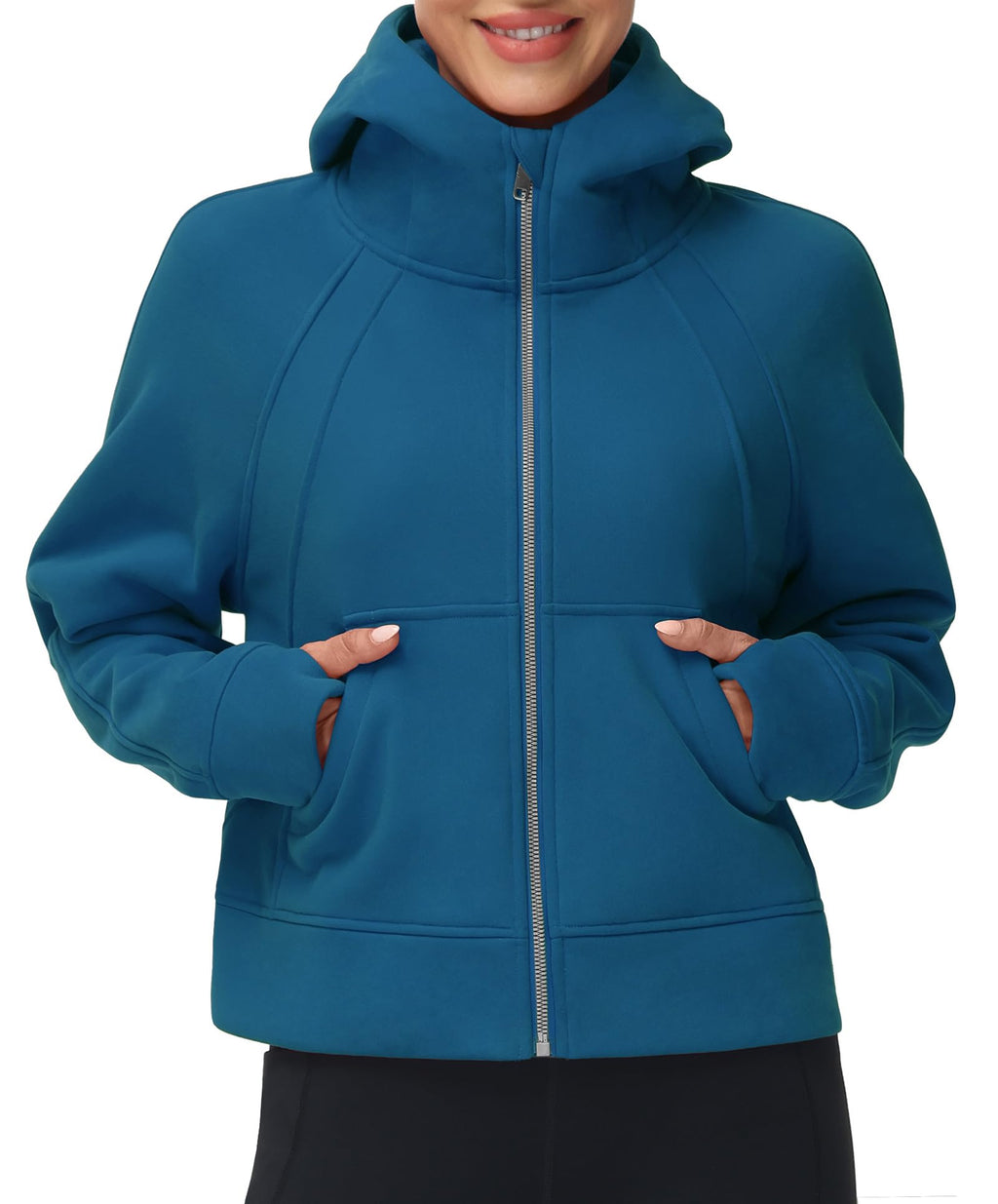 THE GYM PEOPLE Women's Full-Zip Up Hoodies Jacket Fleece Workout Crop Tops Sweatshirts with Pockets Thumb Hole