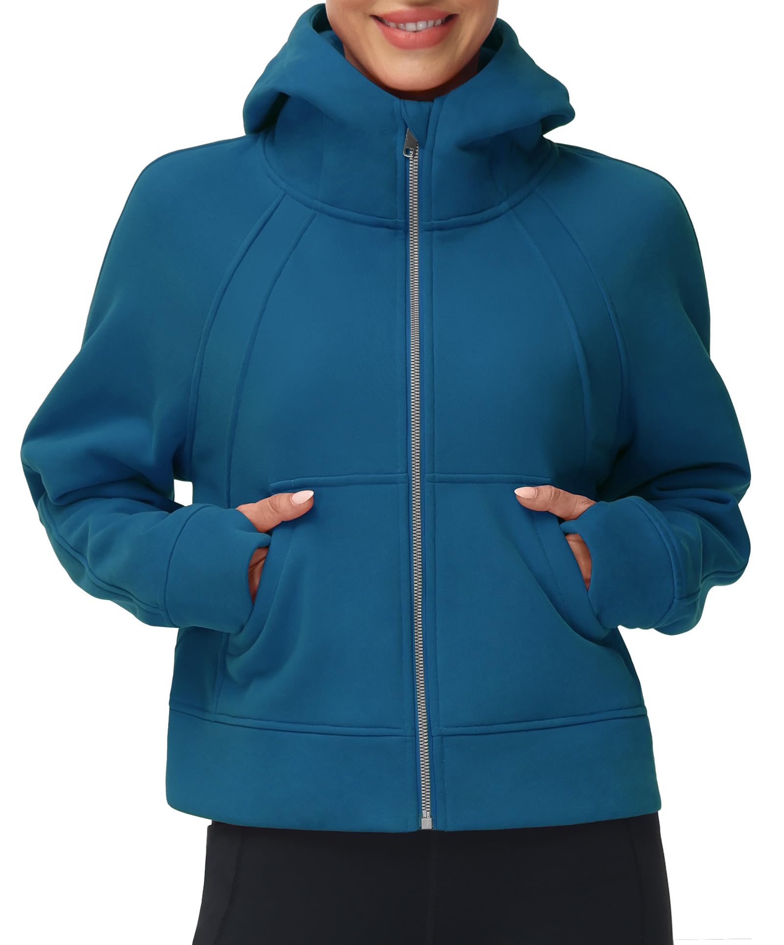 THE GYM PEOPLE Women's Full-Zip Up Hoodies Jacket Fleece Workout Crop Tops Sweatshirts with Pockets Thumb Hole