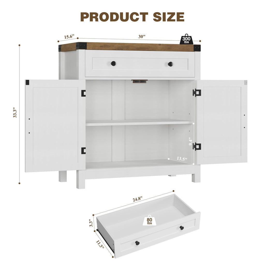 HOSTACK Coffee Bar Cabinet, Kitchen Storage Cabinet, Modern Farmhouse Buffet Sideboard with Drawer and Adjustable Shelf, Barn Door Accent Cabinets for Kitchen, Dining Room, Entryway, Ash Grey