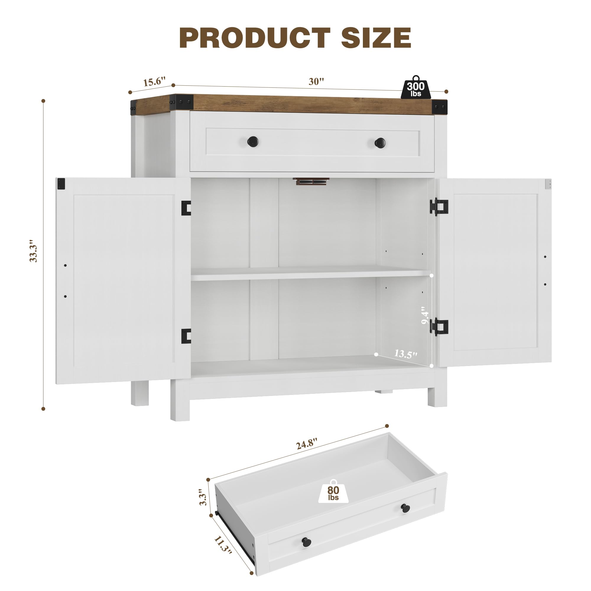 HOSTACK Coffee Bar Cabinet, Kitchen Storage Cabinet, Modern Farmhouse Buffet Sideboard with Drawer and Adjustable Shelf, Barn Door Accent Cabinets for Kitchen, Dining Room, Entryway, Ash Grey