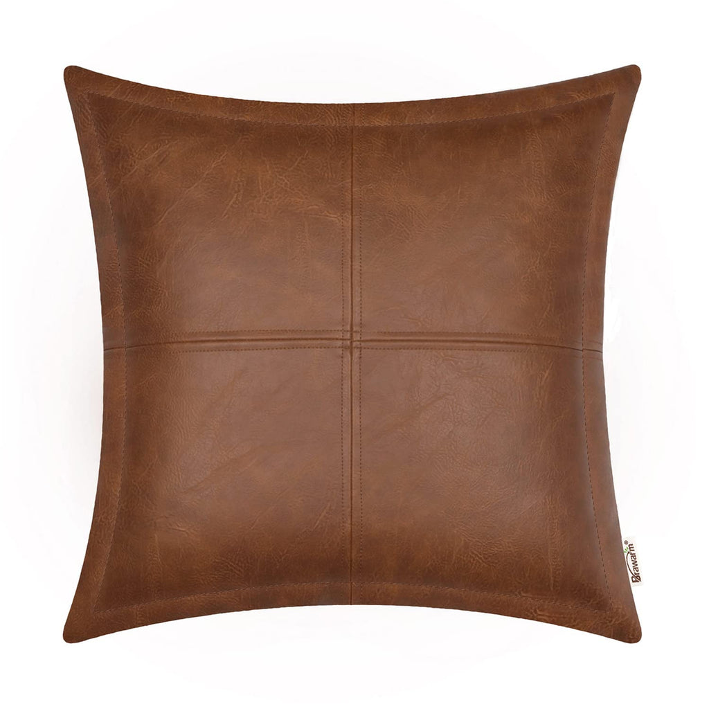 BRAWARM Faux Leather Throw Pillow Covers 16 X 16 Inches, Black Leather Pillow Cover, Hand Stitched Leather Decorative Pillow Cover for Couch Sofa Bed Living Room Home Garden