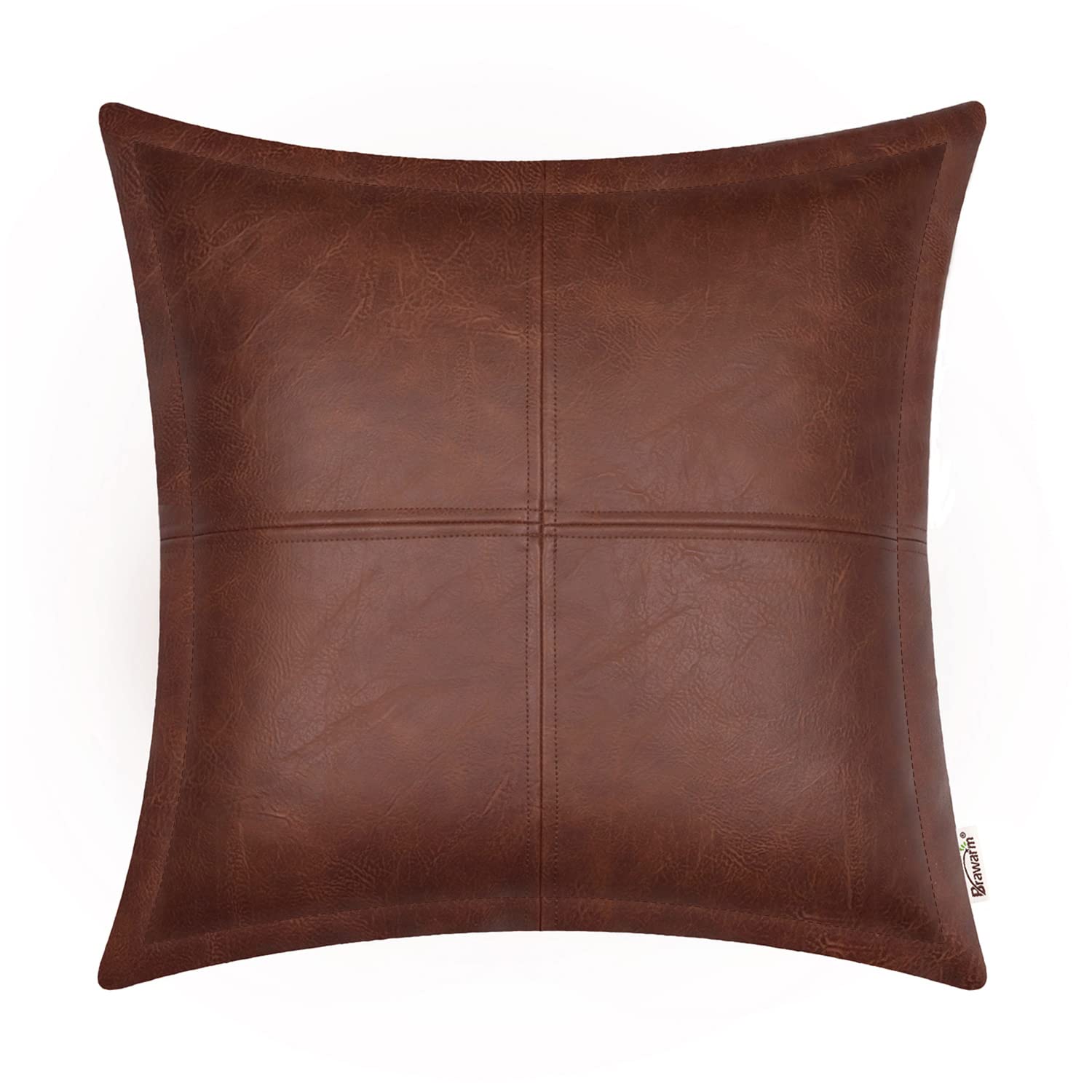 BRAWARM Faux Leather Throw Pillow Covers 16 X 16 Inches, Black Leather Pillow Cover, Hand Stitched Leather Decorative Pillow Cover for Couch Sofa Bed Living Room Home Garden