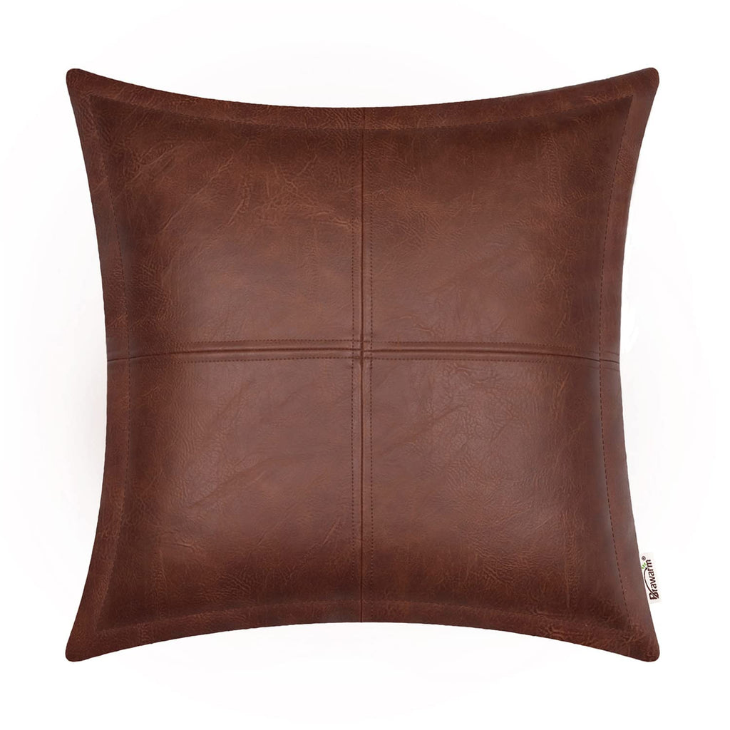 BRAWARM Faux Leather Throw Pillow Covers 16 X 16 Inches, Black Leather Pillow Cover, Hand Stitched Leather Decorative Pillow Cover for Couch Sofa Bed Living Room Home Garden