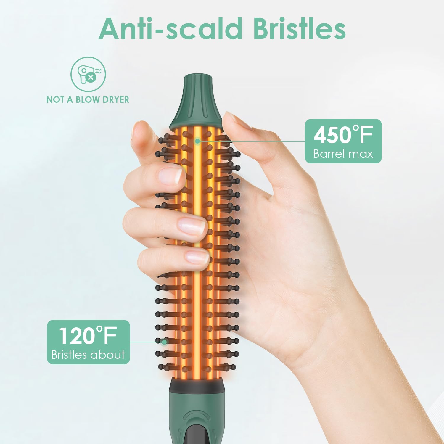 BANGMENG Mini Thermal Round Brush, 0.35 Inch Barrel Volume Heat Styling Brush for Men and Women Short Thin Curly Straight Hair, Heated Curling Iron,12 Temperature Setting (0.95 Inch with Bristles)