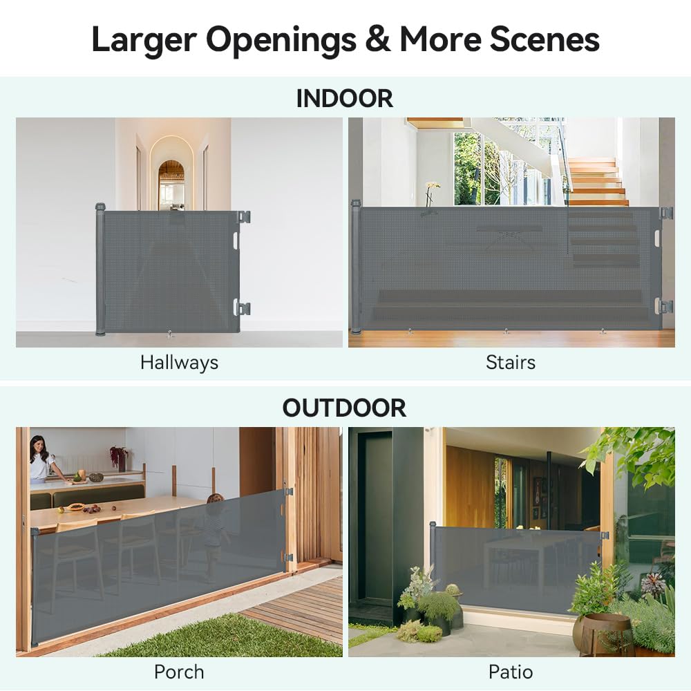 COMOMY Retractable Baby Gate for Stairs, 0-55" Mesh Dog Gate for House Doorways Hallways, 33" Tall Extra Wide Child Safety Gate for Kids Pets, Indoor and Outdoor (Black)