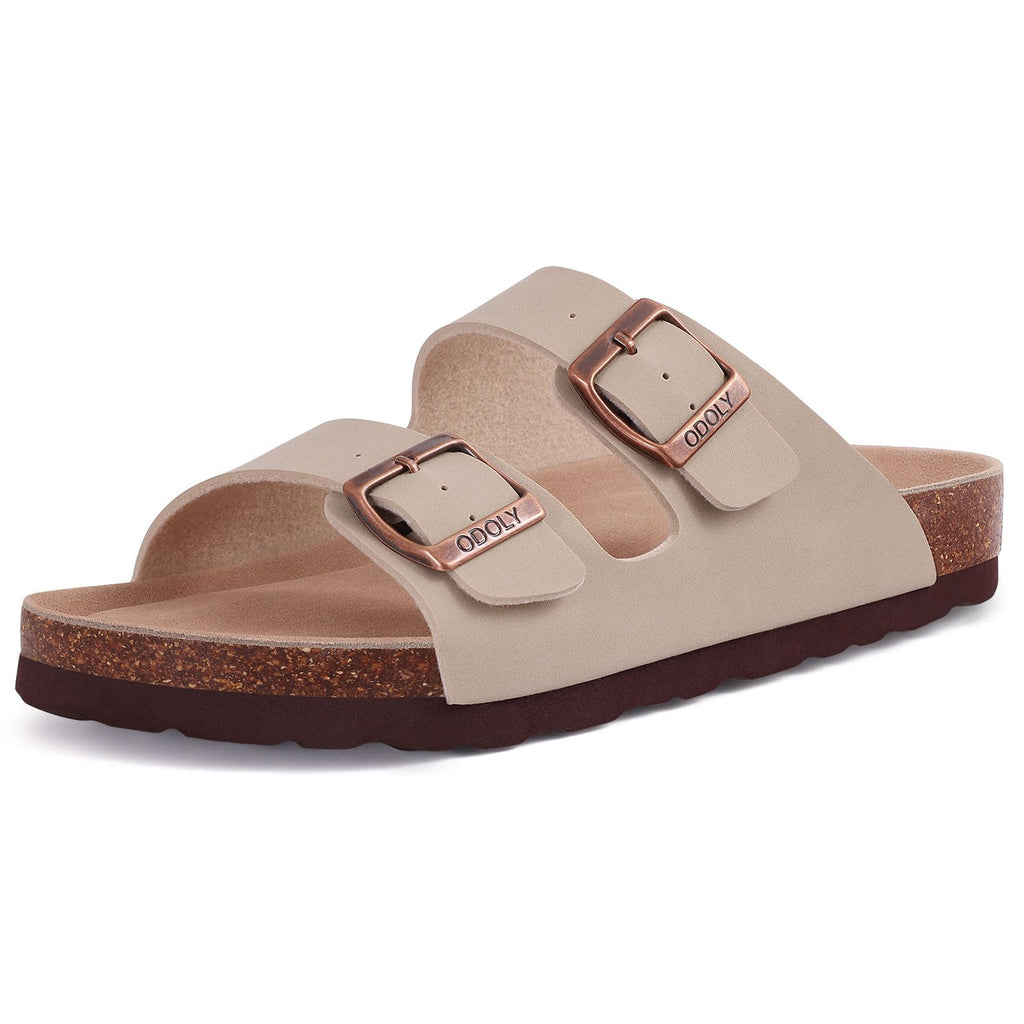 ODOLY Unisex Cork Footbed Slide Sandal, Arch Support Summer Outdoor Sandals with Adjustable Buckle for Women and Men