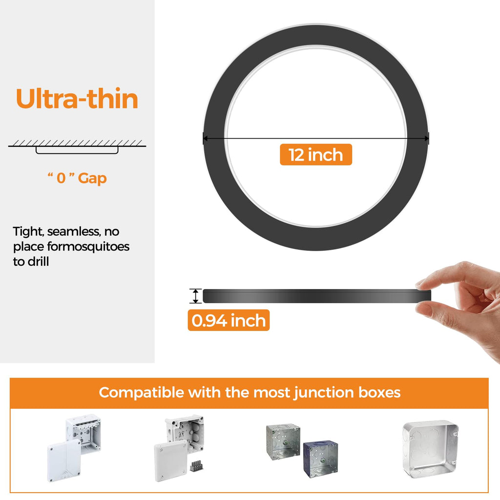 1PACK LED Flush Mount Ceiling Light Fixture, 3000K-4000K-6500K & 100W Equivalent Modern Kitchen Ceiling Lamp 15W 1500Lm 7.5 Inch Closet Round Surface for Bathroom Laundry Bedroom Hallway, Black