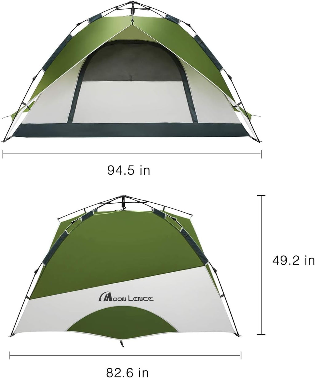 MOON LENCE Pop Up Tent 3-4 Person, 60s Instant Setup Camping Tent with 2 Doors, Water-Resistant & Windproof Dome Tent for Car Camping, Backyard, Traveling