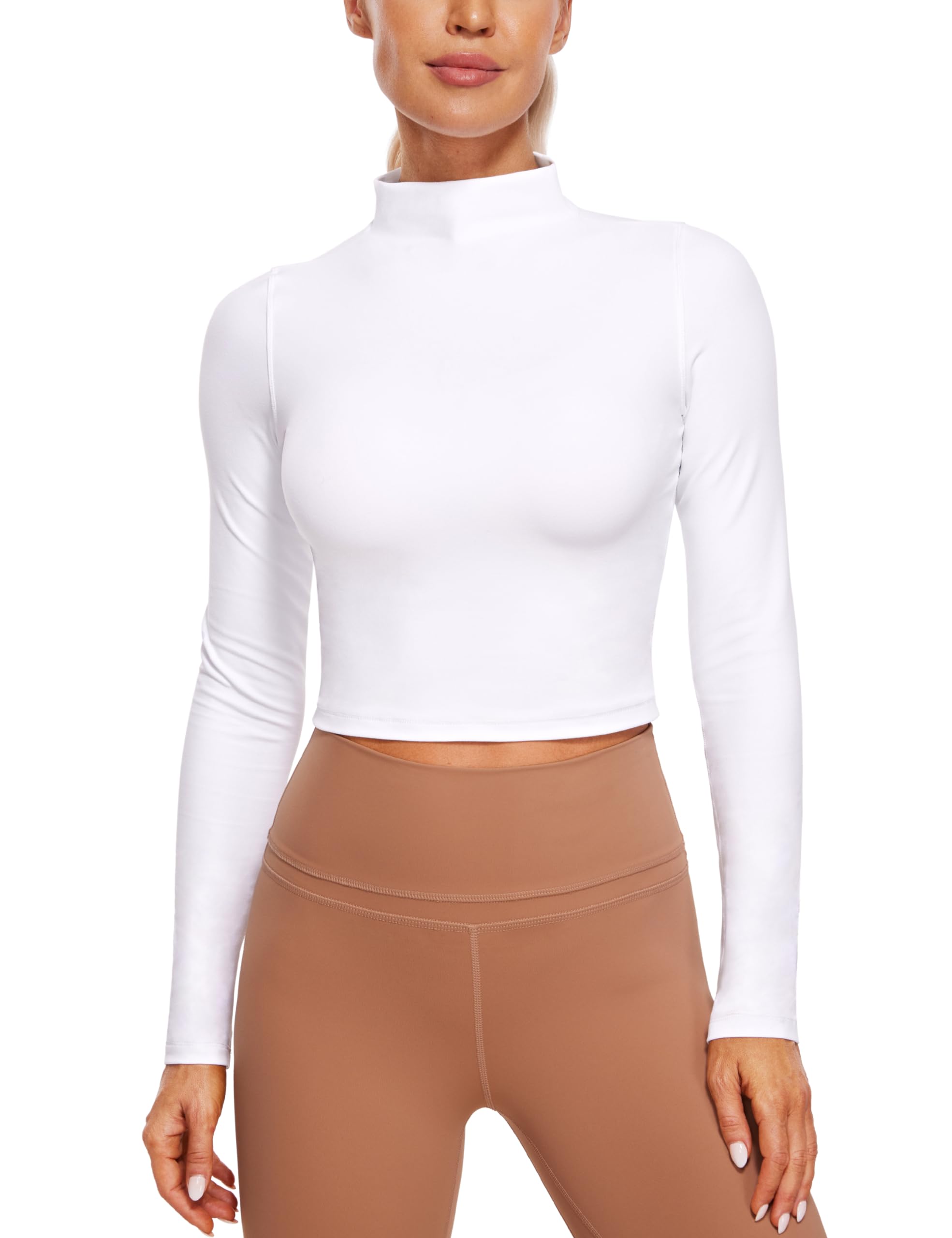 CRZ YOGA Butterluxe Mock Neck Long Sleeve Shirts for Women - Workout Casual Tops Turtleneck Crop Slim Fall Base Layer