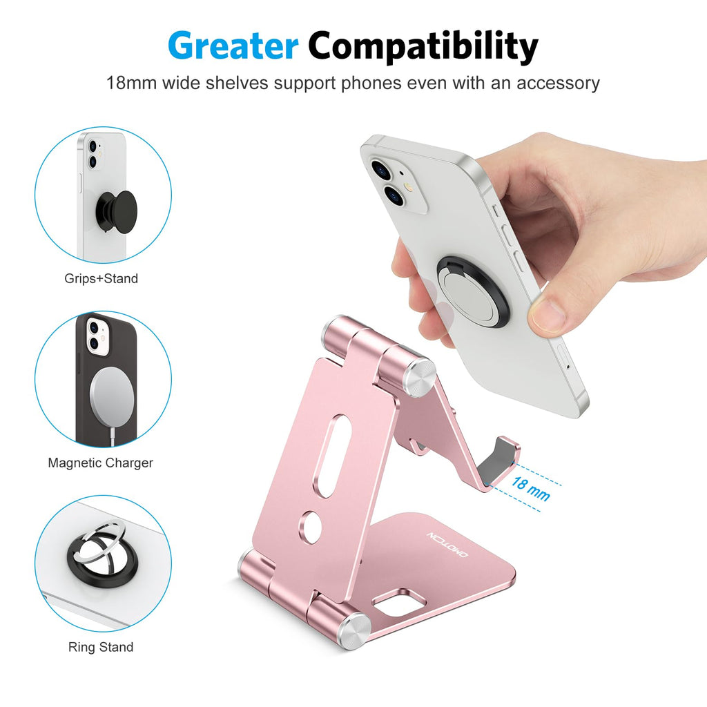 OMOTON Foldable Cell Phone Stand, C4 Portable Aluminum Phone Holder, Adjustable Phone Dock Cradle for iPhone 17/16/15 Pro Max Air, Small Tablets, All Smart Phones for Women Men Gift, Silver