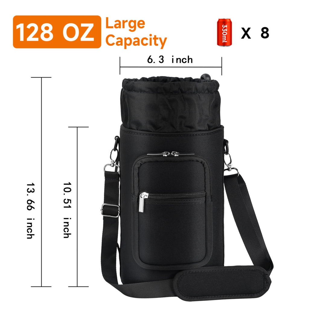 AceTreker 32/40/64/128 oz Neoprene Insulated Water Bottle Carrier Bag, Sling Bag Sleeve Pouch Holder with Strap & Paracord Handle and 2 Pocket for Travelling, Hiking, Camping
