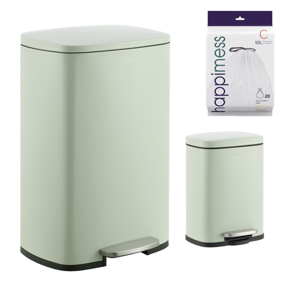 happimess HPM1006B Connor Rectangular 13-Gallon Trash Can with Soft-Close Lid and Free Mini Trash Can, Fingerprint Resistant, Modern, Minimalistic for Home, Kitchen, Office, Bathroom, Black