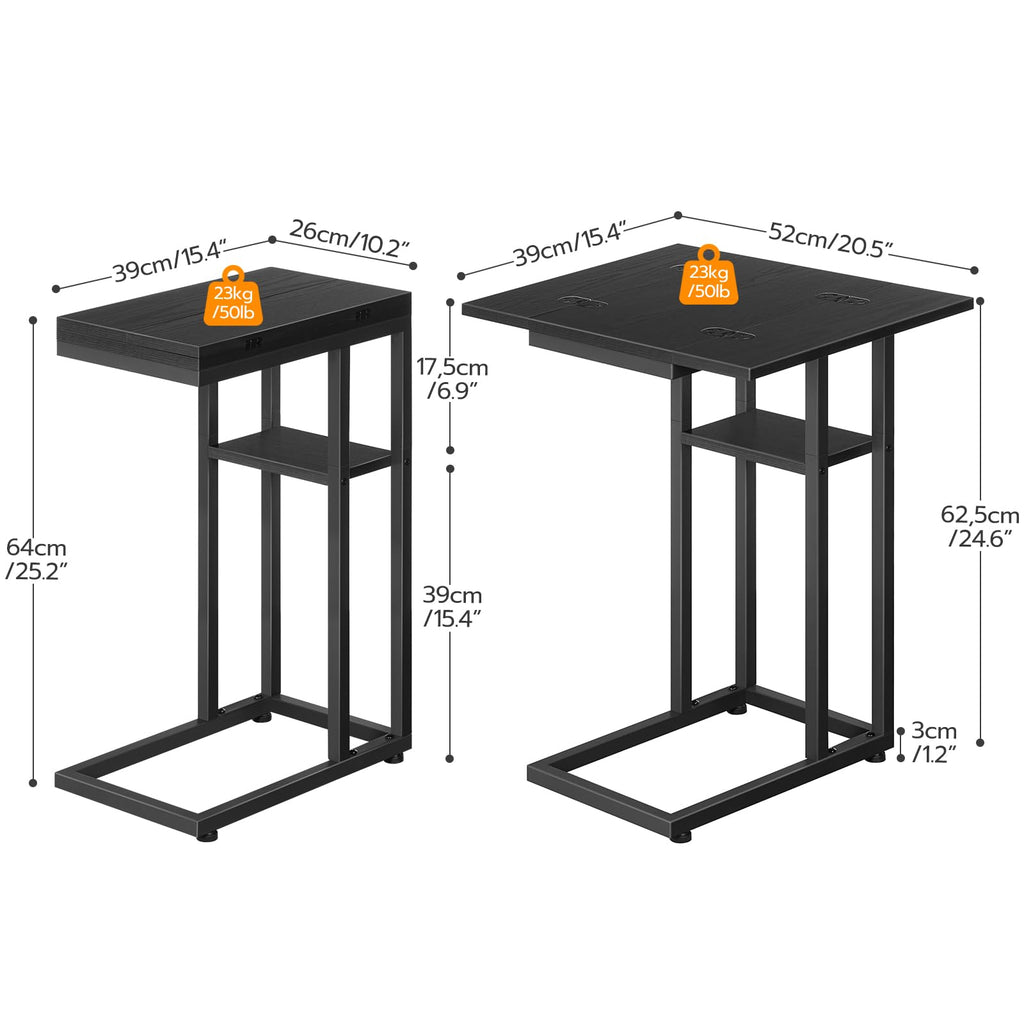 HOOBRO Foldable C Shaped End Table, C Shaped Side Table with Storage Shelf, Small Snack Table, Slide Under Couch Table for Sofa, Living Room Bedroom Small Spaces Easy Assembly, Black BK29SF01