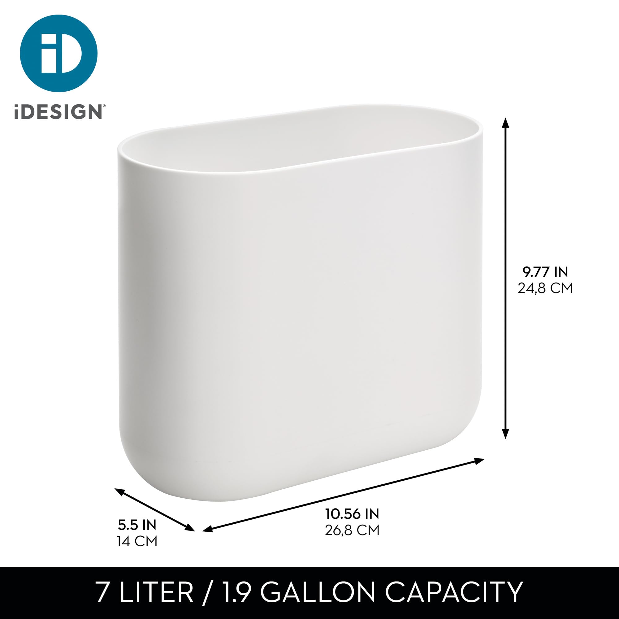 iDesign Small Slim Plastic Bathroom Trash Can, Black | Garbage Can for Bedroom, Office, Desk, Dorm