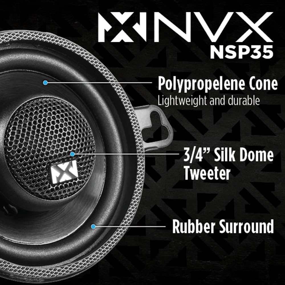 NVX NSP35 3.5" Car Speakers, 200W Max, 70W RMS, 2-Way Coaxial w/Silk Dome Tweeters & Built-in X-Overs, Easy to Install in Cars/Trucks/Doors (Pair)