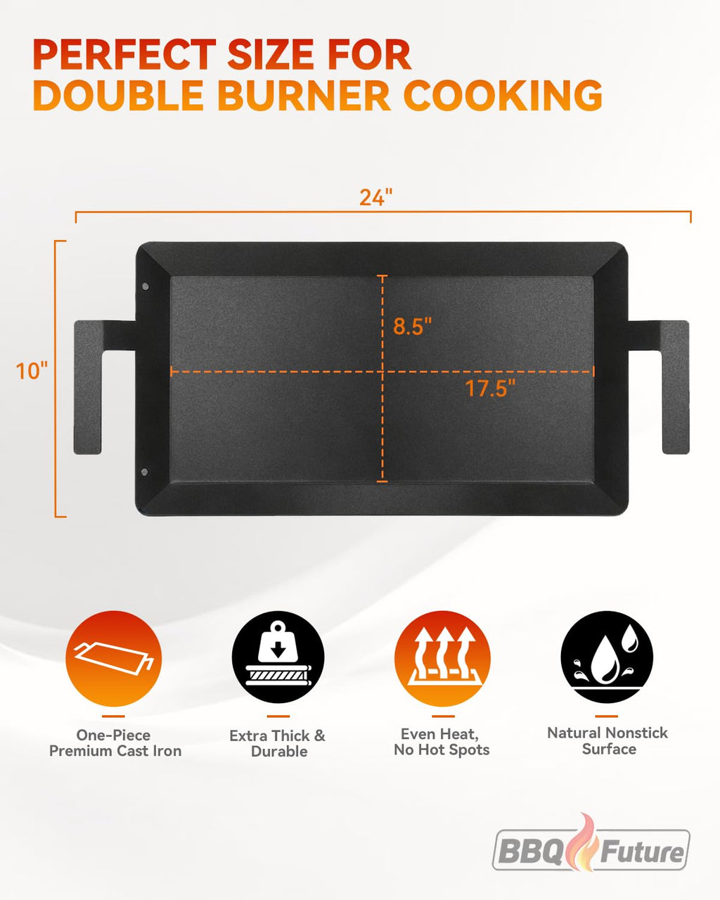 Carbon Steel Griddle for Gas Grill, Double Burner Griddle Compatible with Induction, Stove Top, Electric, Oven - 17" x 10" Professional Cookware for Cooktop, NonStick Griddle Pan