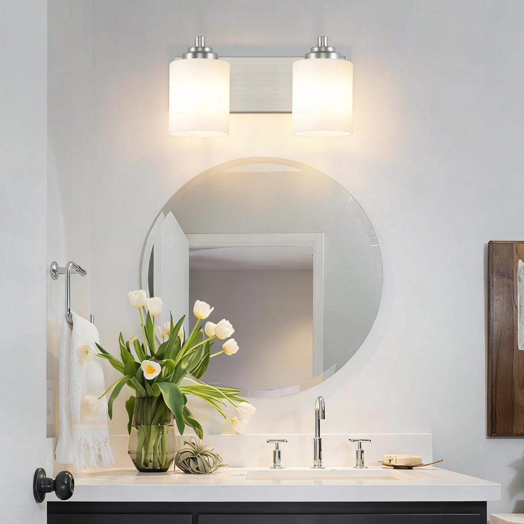 SOLFART 20.1 Inch Black Vintage Bathroom Vanity Light Fixtures Fixtures with Modern Glass Globe Shade Metal Brass Wall Lamp 2 Lights