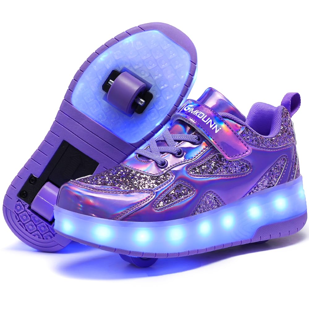 Roller Shoes Girls Sneakers USB Rechargeable 2 Wheels Shoes Roller Skates for Beginner Trainers 16 Modes LED Light Up Flashing Sneaker for Unisex Kids Skate Boys Stylish Footwear Gifts