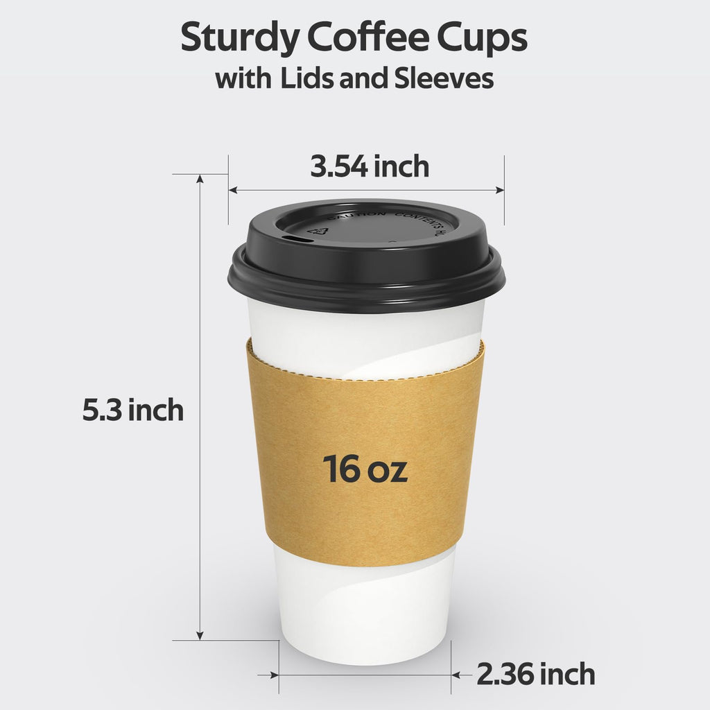 Dealusy 100 Pack 12 oz Disposable Coffee Cups with Lids and Sleeves, Sturdy Thick Paper & Leak-free Insulated to Go Paper Hot Coffee Cups with Sip Lids for Hot & Cold Beverage