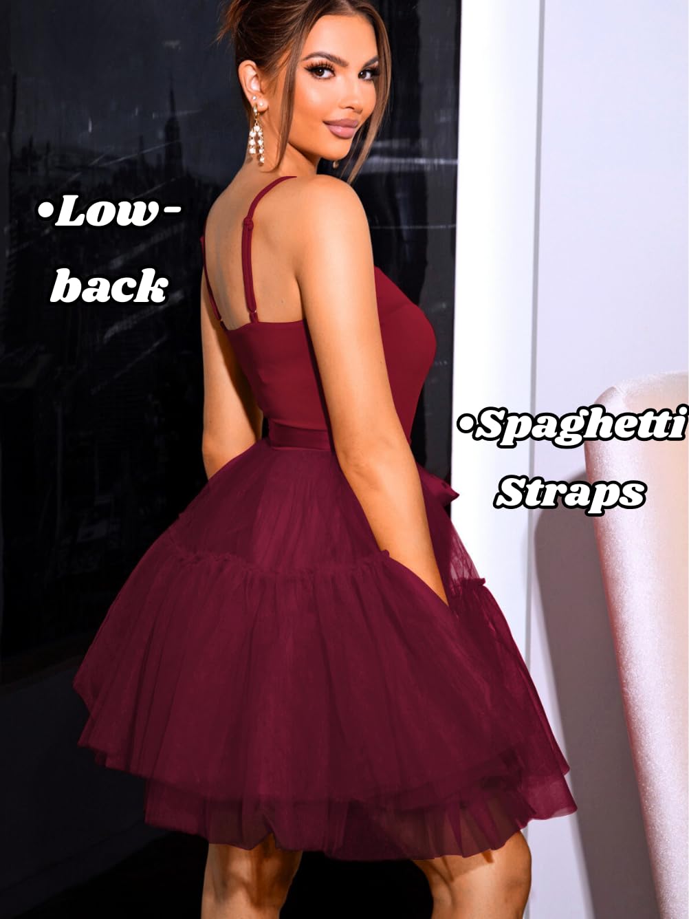 Kaei&Shi Poofy Short Tulle Dress,Spaghetti Strap Semi Formal Dresses for Women,Elegant Birthday Outfit Homecoming Cocktail