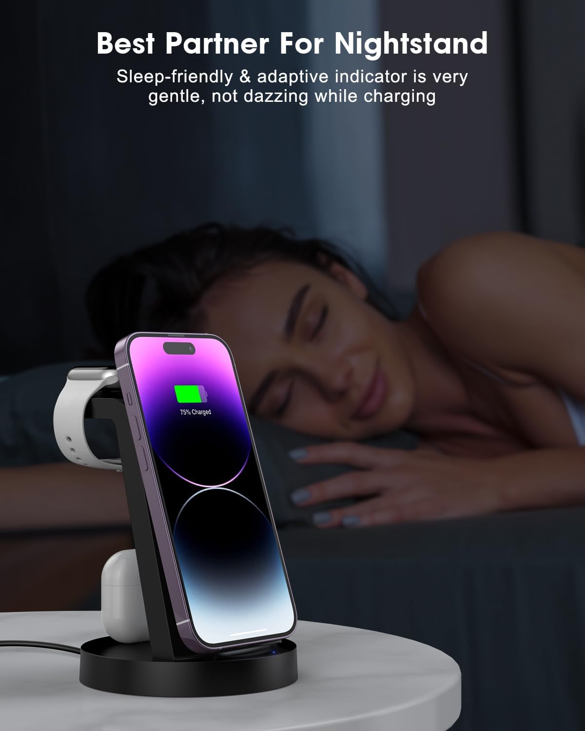3 in 1 Charging Station for Apple Device, Wireless Charger for iPhone 17 16e 16 15 14 13 12 11 Pro Max & Apple Watch iWatch - Charging Stand Dock for AirPods