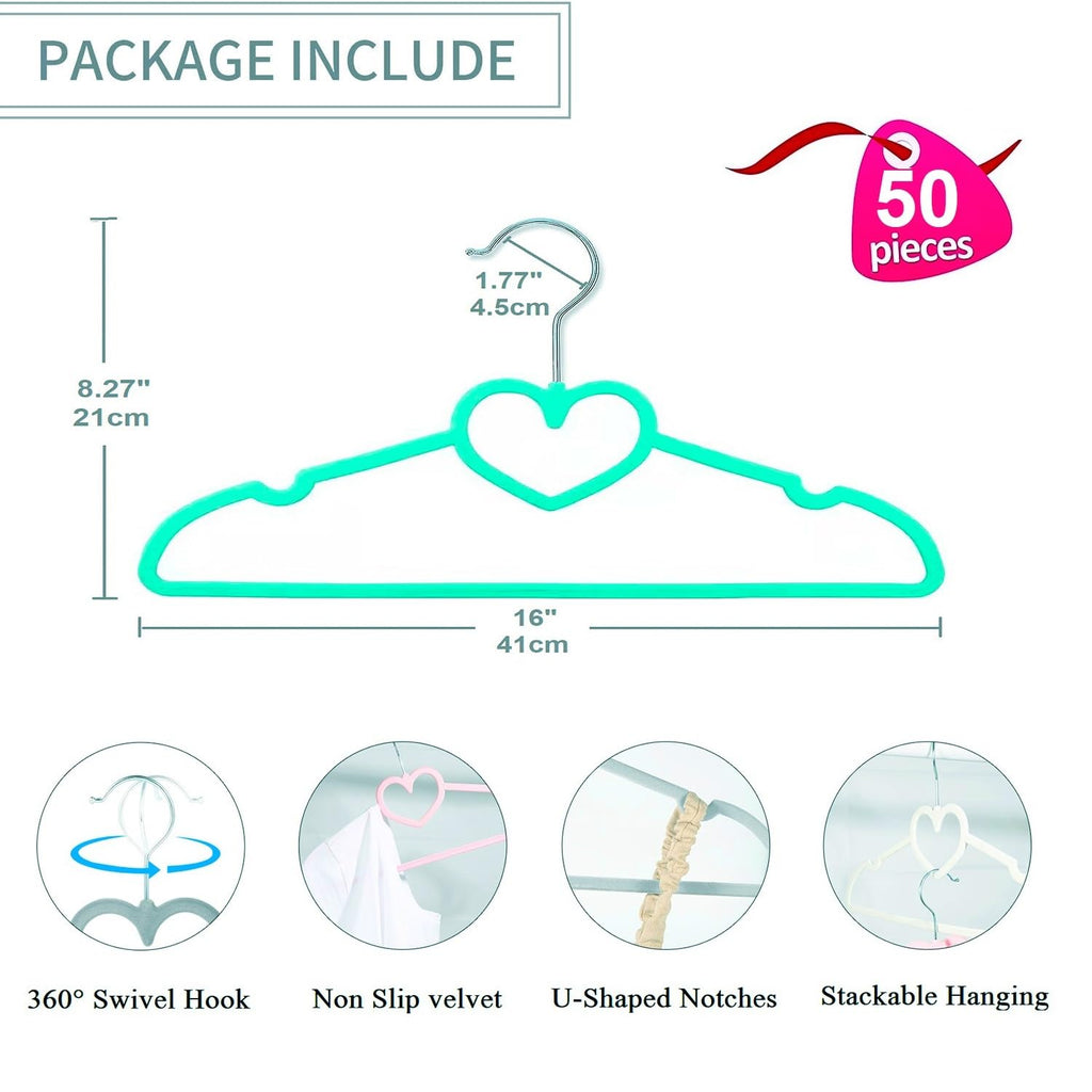 Velvet Hangers 20 Pack,16 Inch Non Slip Adult Heart Hanger (Black) | 360° Swivel Hooks, Cascade Design, Space Saving