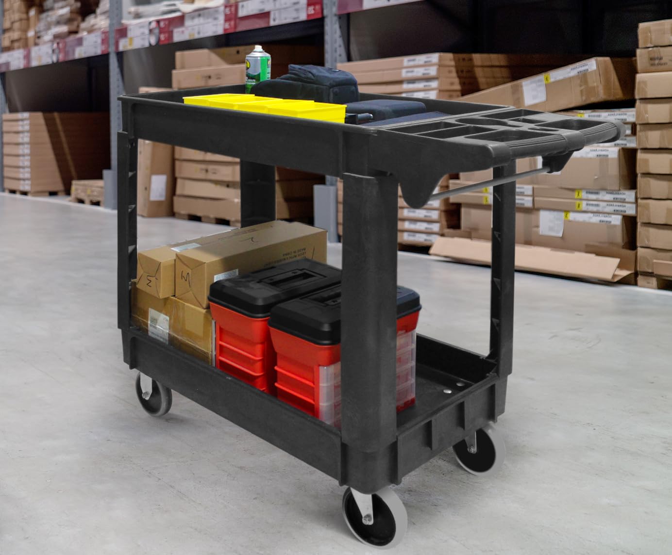 MaxWorks 50993 500-lb Utility Service PP Cart with Two Trays and Wheels 40 inch x 17 inch Overall Dimensions