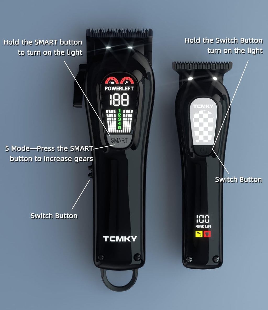 TCMKY Hair Clippers Professional Cordless for Men, Barber Clippers for Hair Cutting Kit, Wireless LCD Display Hair Trimmers Set, Rechargeable Haircut Machine for Family (Black)