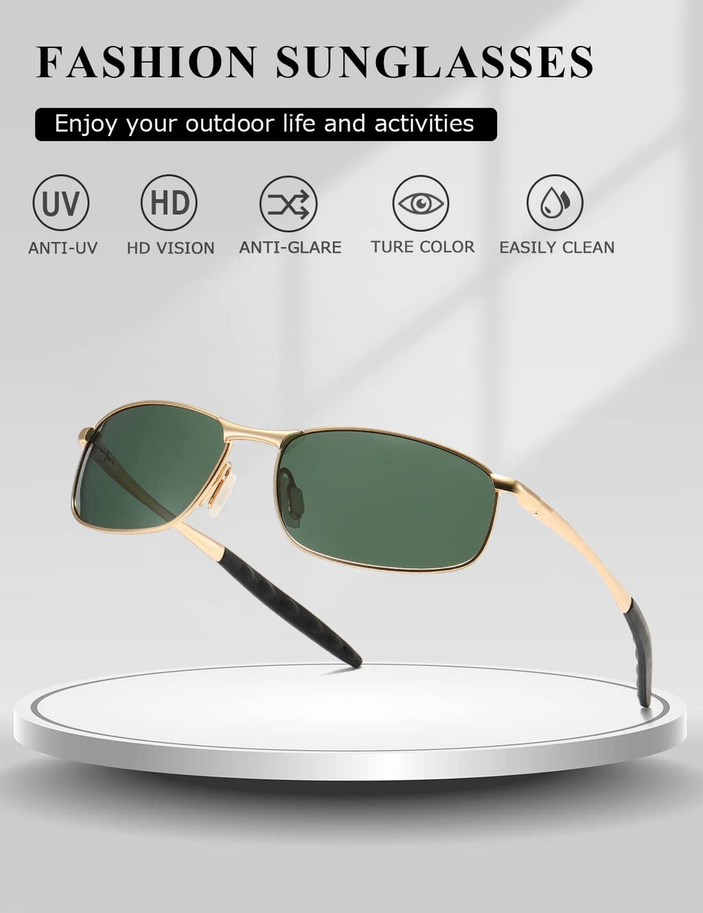 AEVOGUE Polarized Sunglasses For Men Rectangle Metal Frame Retro Sun Glasses AE0395