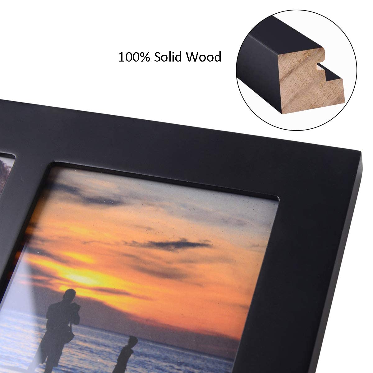 4x6 2-Opening Collage Frame Black Wood | Two 4x6 openings, shatter-resistant glass, tabletop & wall mount