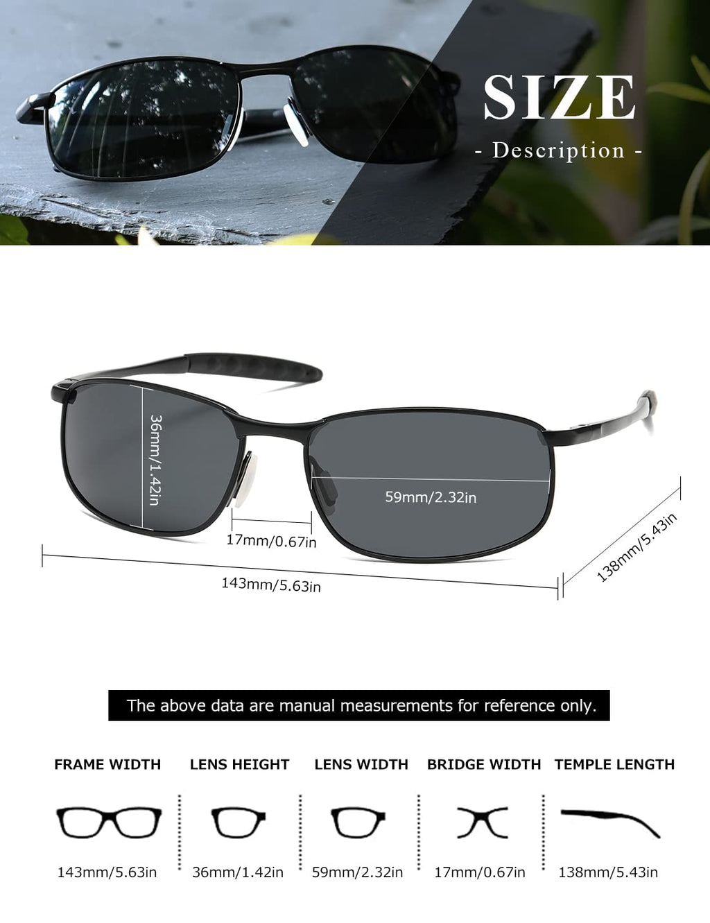 AEVOGUE Polarized Sunglasses For Men Rectangle Metal Frame Retro Sun Glasses AE0395