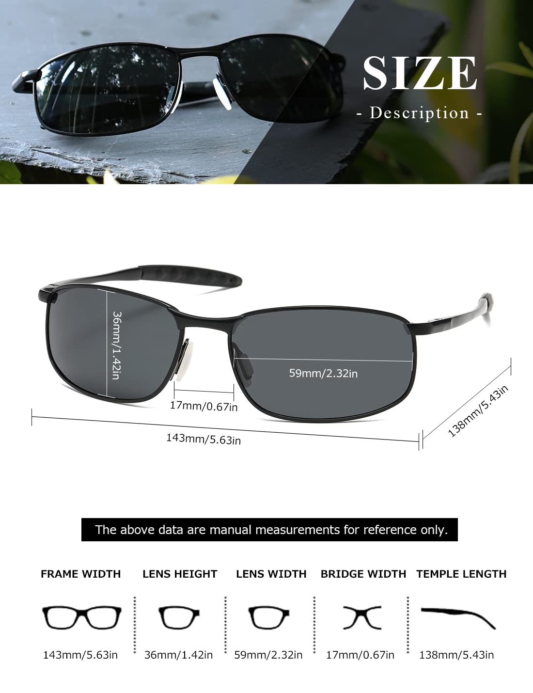 AEVOGUE Polarized Sunglasses For Men Rectangle Metal Frame Retro Sun Glasses AE0395