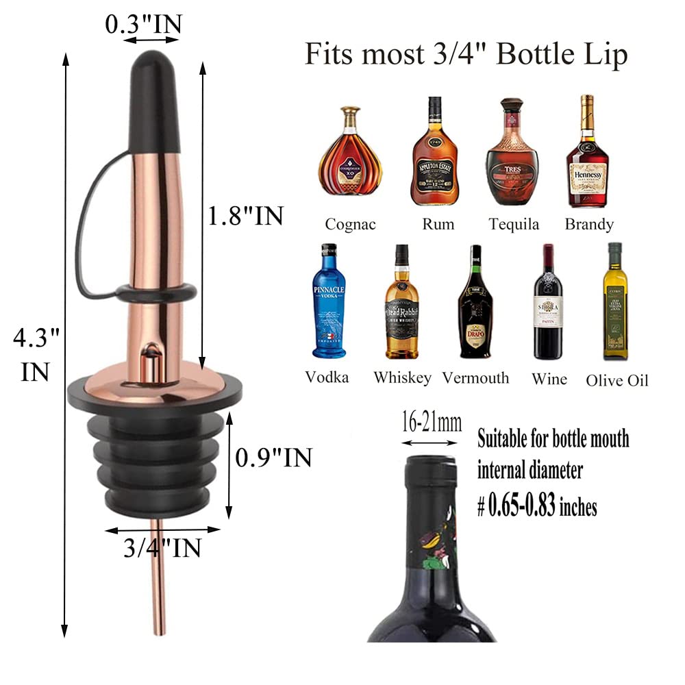 Pafusen 6 Pack Liquor Bottle Pourers, Liquor Pour Spout for Liquor Bottles, Stainless Steel Olive oil Dispenser Spout, Alcohol Pourer Spouts Dust Caps Covers Fixed, Gold