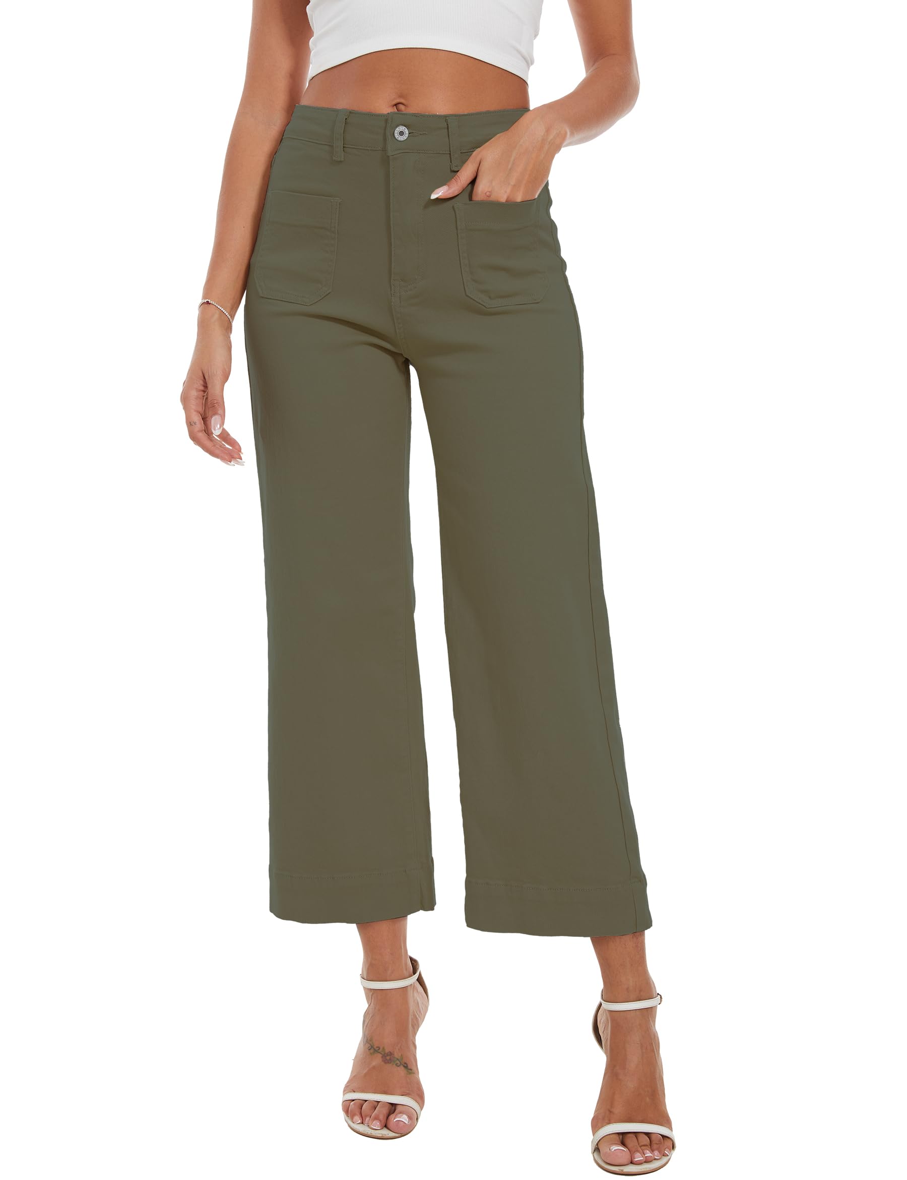 Wide Leg Jeans for Women Trendy High Waisted Flare Jeans Cropped Pants Stretchy Baggy