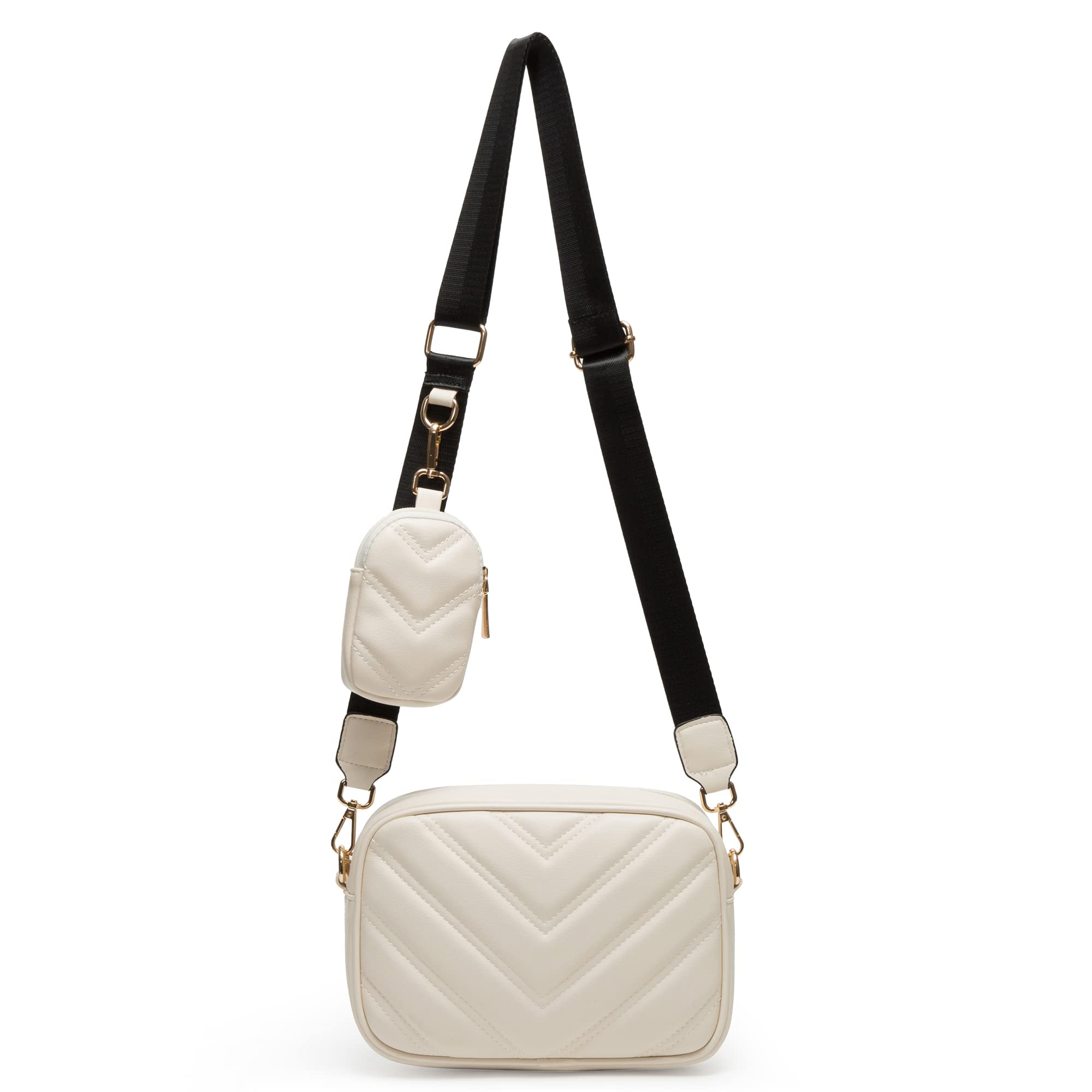 Herald Chevron Quilted Small Crossbody Bag with Coin Purse Pouch, Women Square Camera Side Shoulder 2 Size Handbags | Chevron