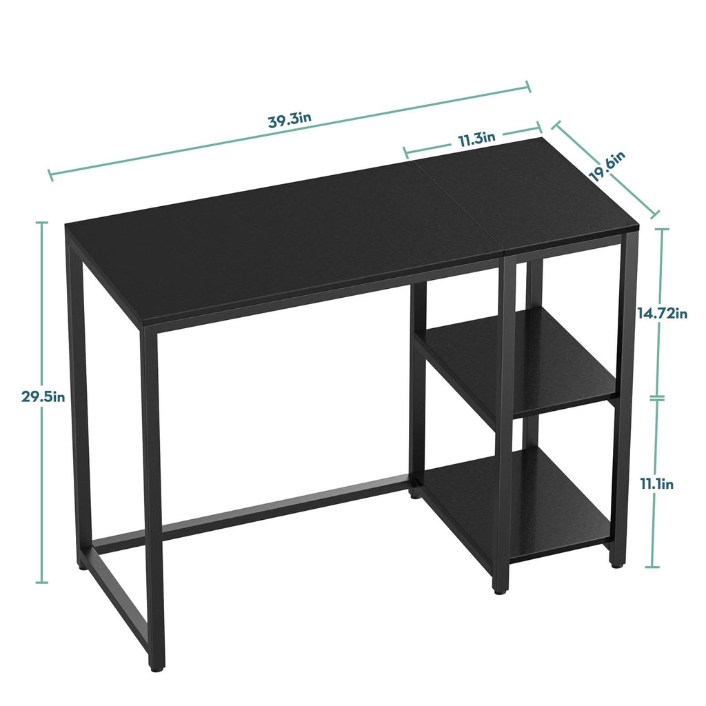 SINPAID 40 Inch Small Gaming Desk with Shelves for Small Spaces, Easy Assembly Study Desk, Sturdy Writing Desk for Bedroom & Home Office, Black