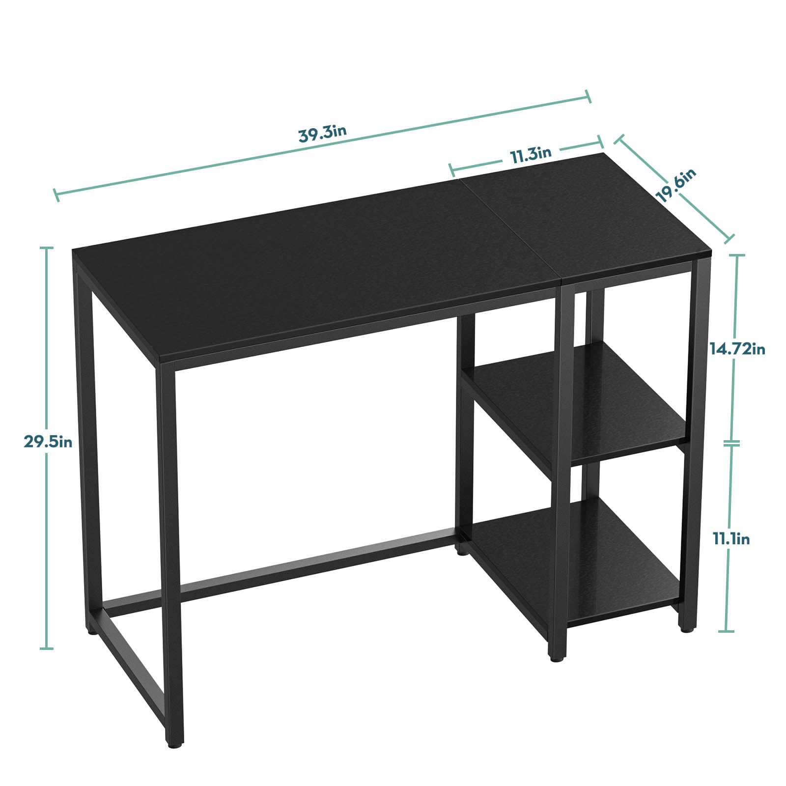 SINPAID 40 Inch Small Gaming Desk with Shelves for Small Spaces, Easy Assembly Study Desk, Sturdy Writing Desk for Bedroom & Home Office, Black