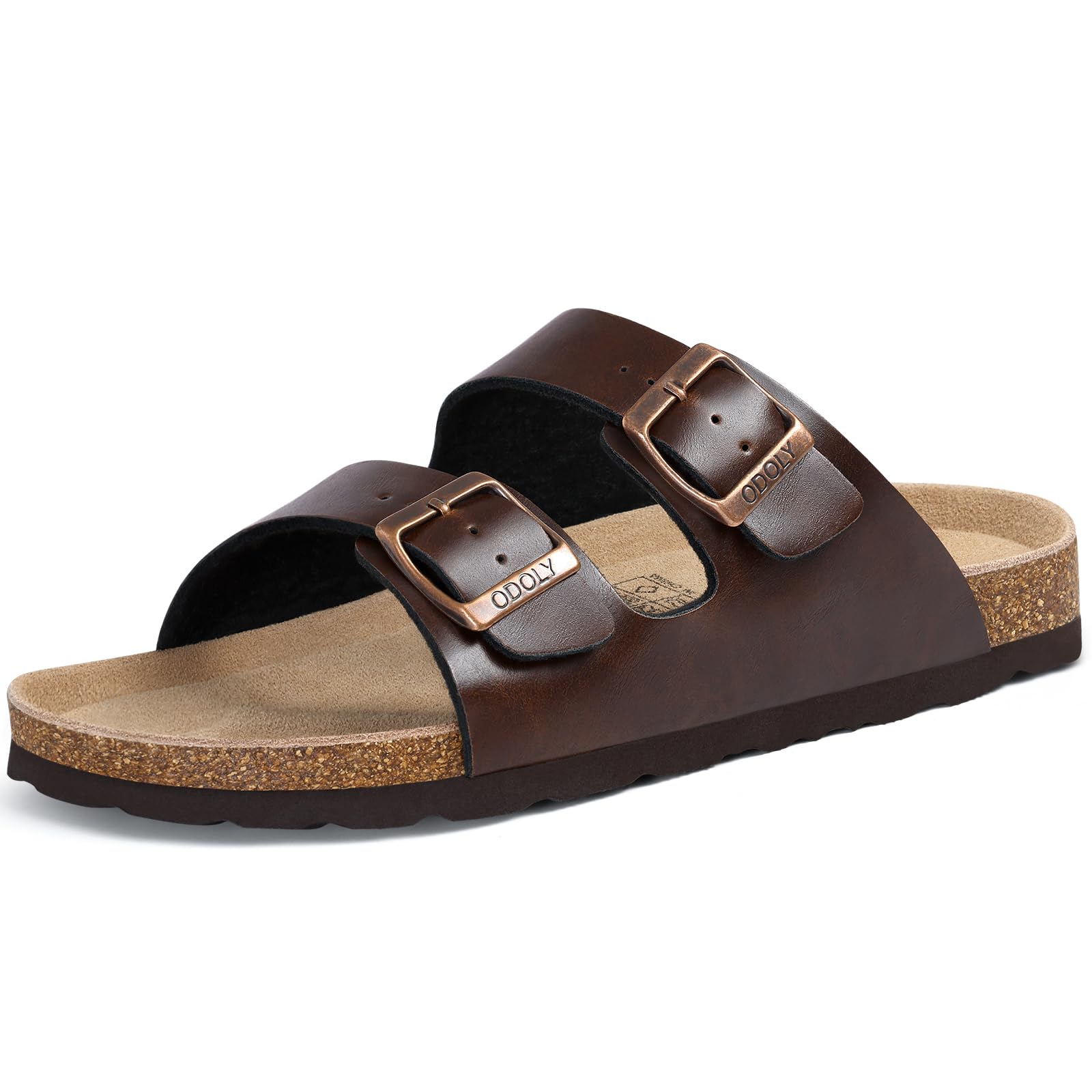 ODOLY Unisex Cork Footbed Slide Sandal, Arch Support Summer Outdoor Sandals with Adjustable Buckle for Women and Men