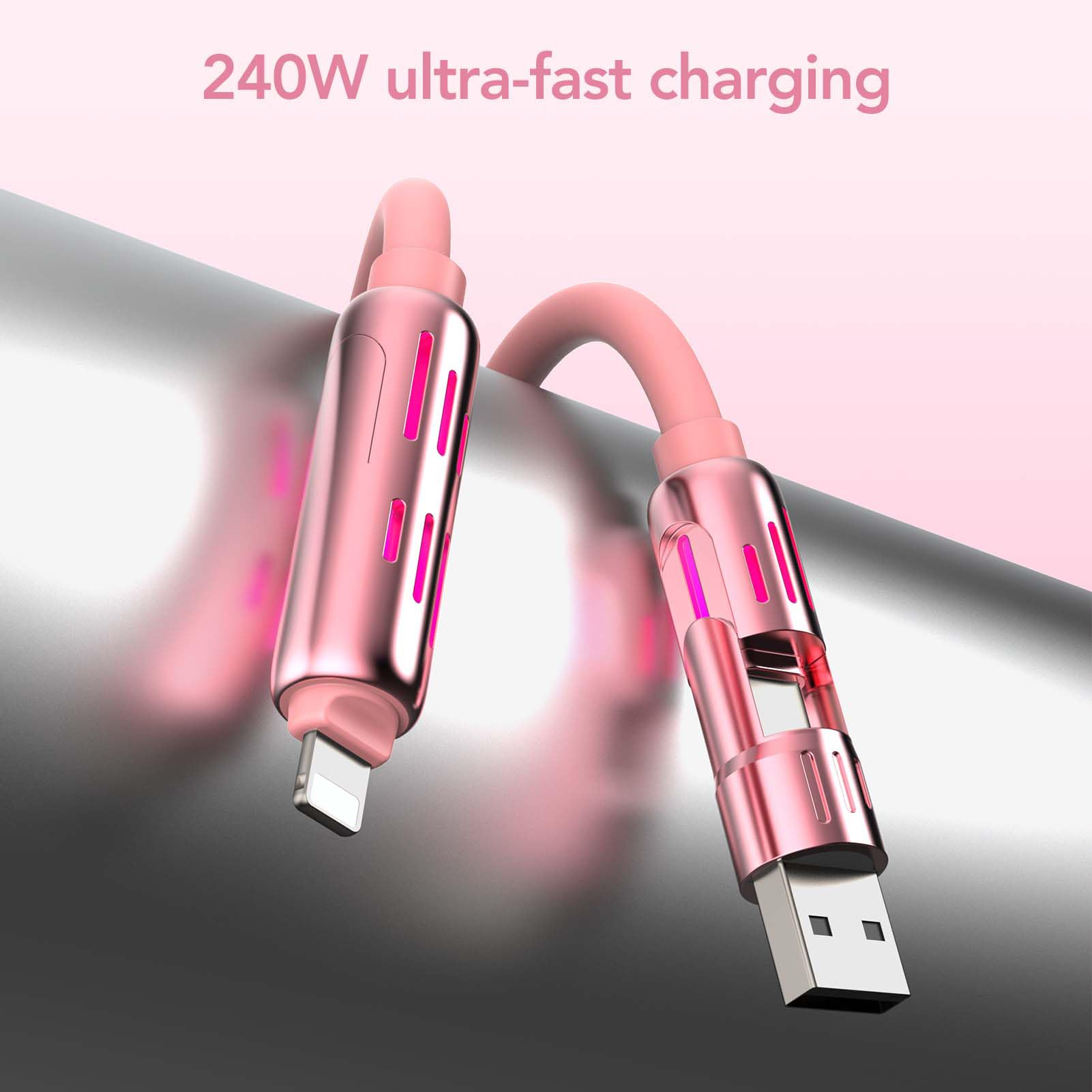 MFish 4-in-1 USB Charging Cable with Carrying Case, 240W Fast Charger Cord, USB-A & Dual USB-C to USB-C/Lightning, for iPhone 17/16/15/14, iPad, MacBook & More(Black, 3.3FT)